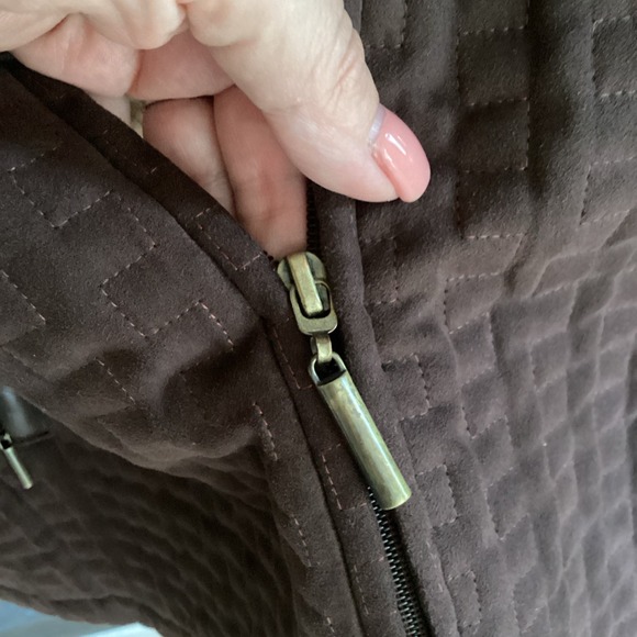 VTG DANA BUCHMAN QUILTED BROWN WOMANS COAT WITH LEATHER TRIM SZ M - Picture 6 of 14